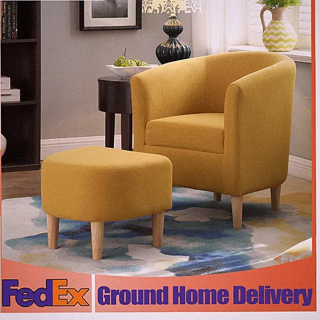 Leisure Accent Armchair Linen Fabric Single Sofa w/ottoman Soft Cushion Bedroom