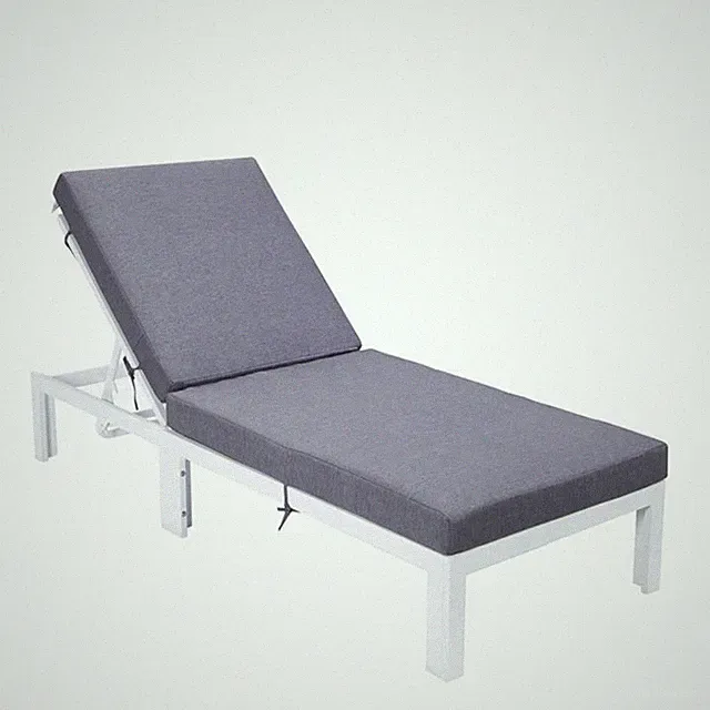 LeisureMod Chelsea Aluminum Outdoor Chaise Lounge Chair With Blue Cushion