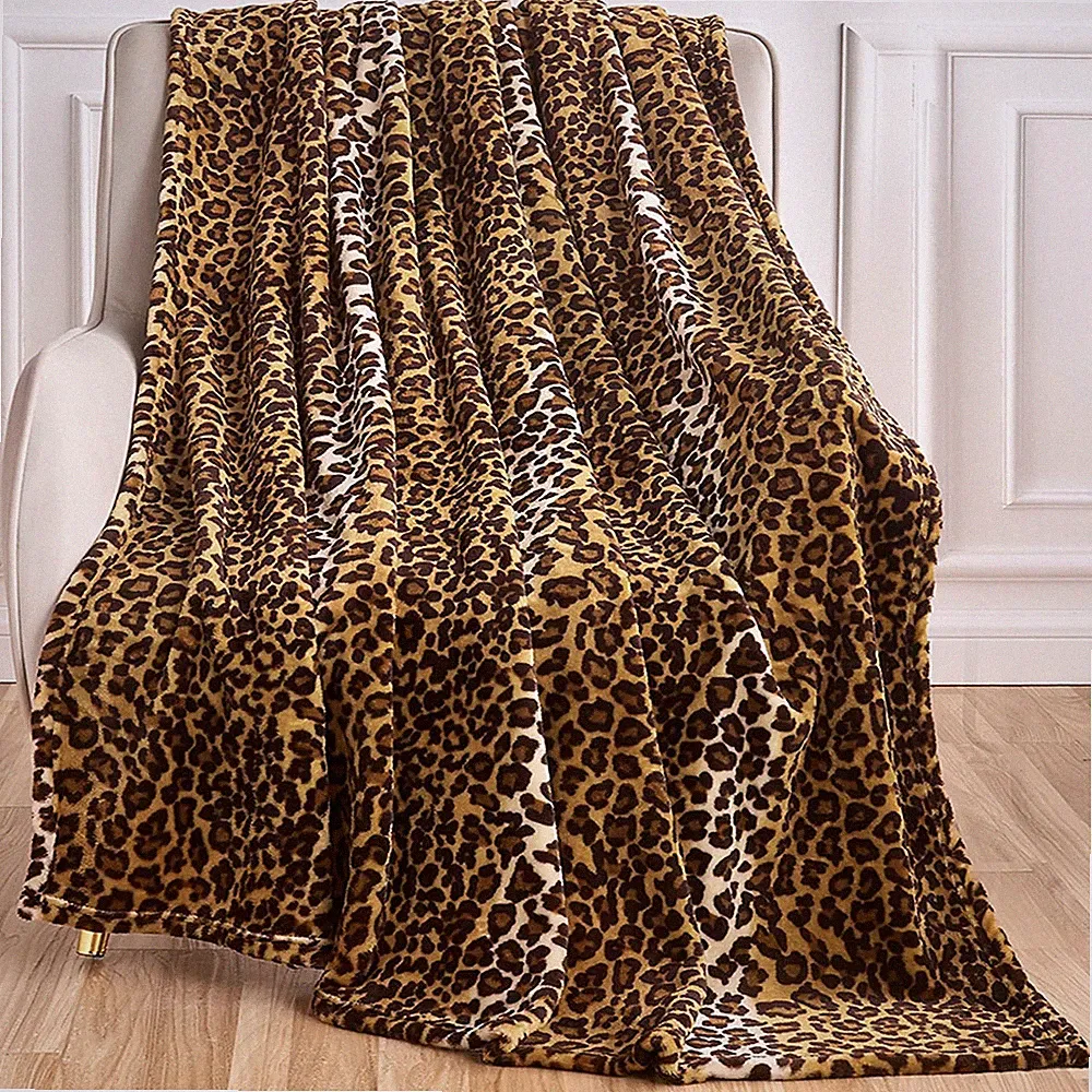 Leopard Print Blanket Fleece Throw for Bed Sofa Travel and Camping, Super Sof...