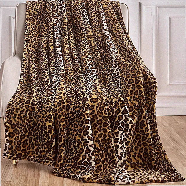 Leopard Print Blanket Fleece Throw for Bed Sofa Travel and Camping, Super Soft C