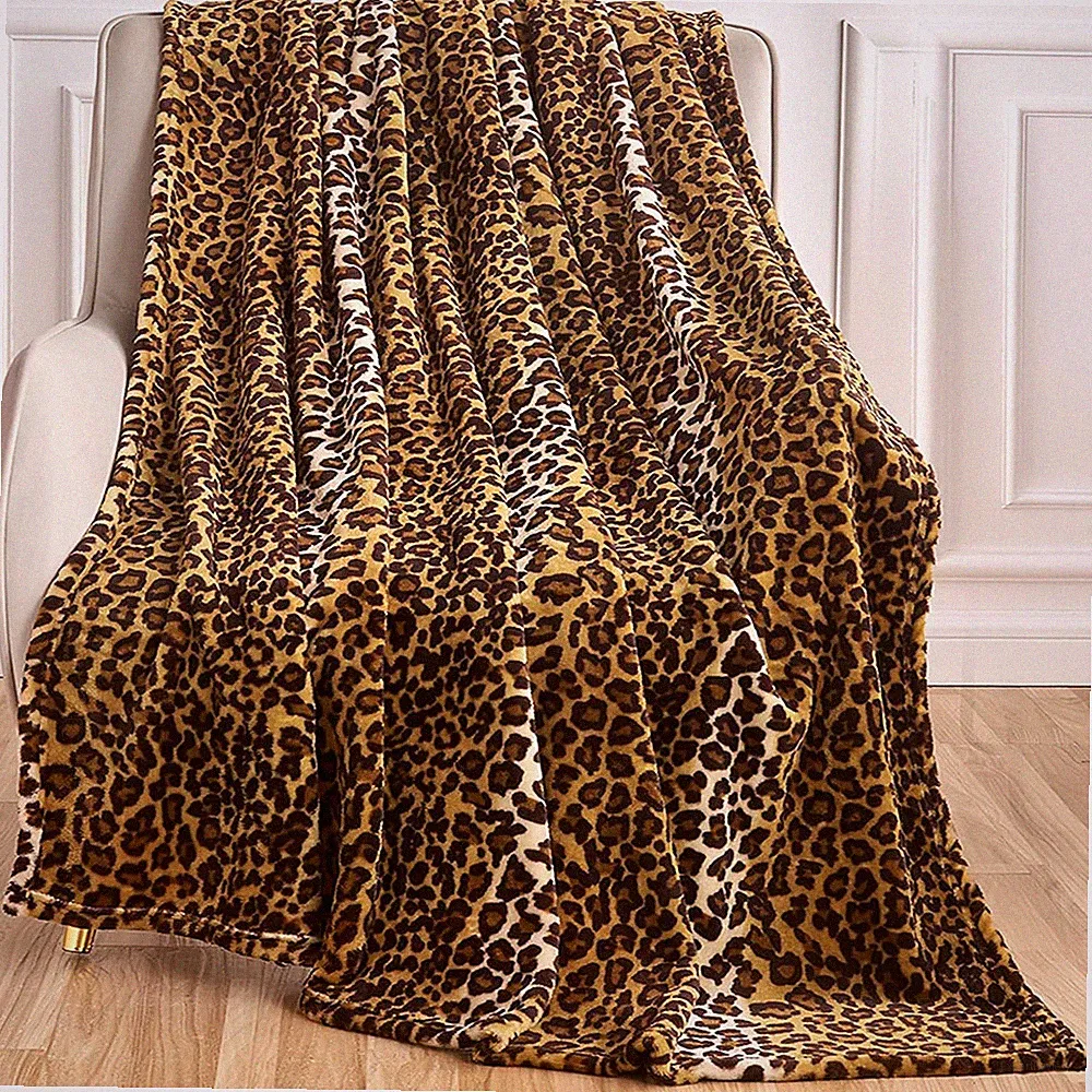 Leopard Print Blanket Fleece Throw for Bed Sofa Travel and Camping, Super Soft C