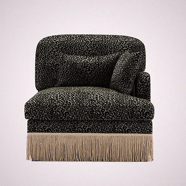 Leopard Print Chenille 1 Seat Sofa Green with Pillows Soft Fabric Ergonomic