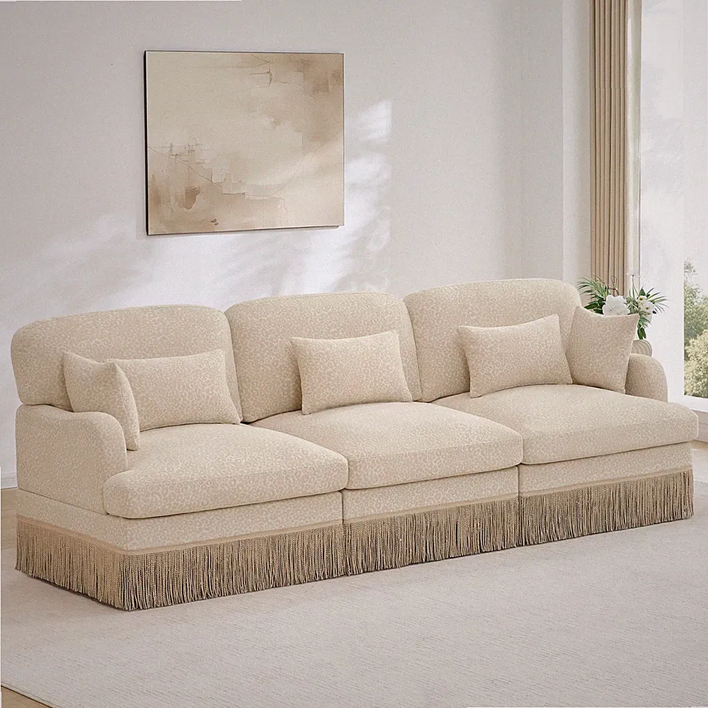 Leopard Print Chenille 3-Seater Modular Sectional Sofa with Pillows