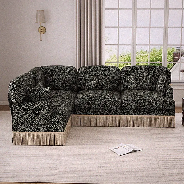 Leopard Print Chenille 4-Seater L-Shaped Sectional Sofa with Pillows