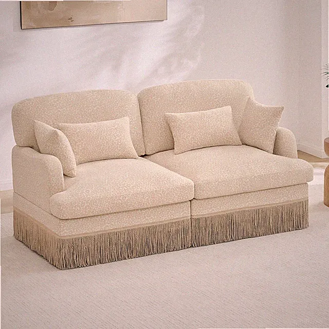 Leopard Print Chenille Loveseat Sofa, 2 Seater w/ Tassels & Deep Seat