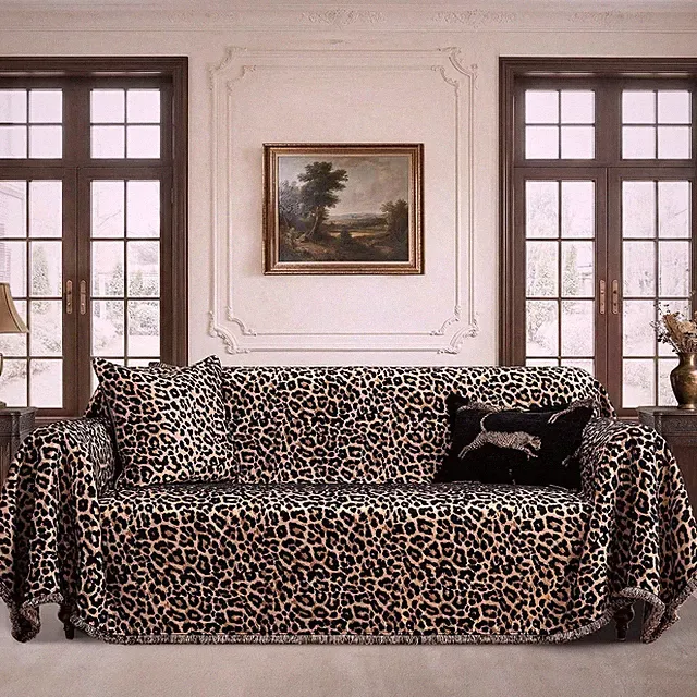 Leopard Print Couch Covers, Black Gold, 71" X 118" | Luxury Cheetah Jacquard