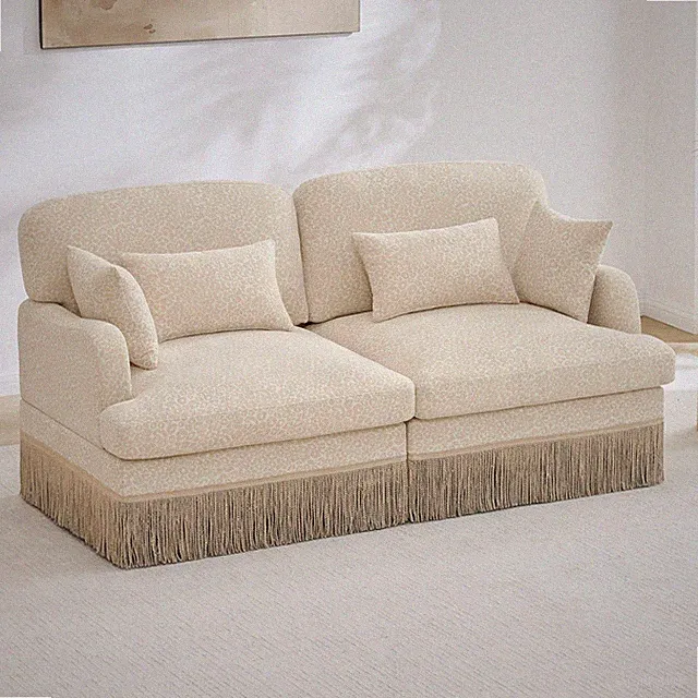 Leopard Print Loveseat Sofa with Tassel Trim and Deep Seating