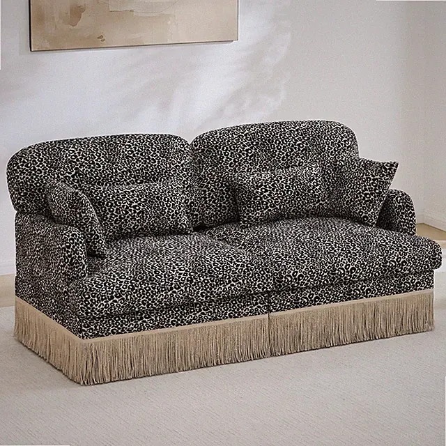 Leopard Print Modular Chenille Loveseat Sectional, Tassel Trim, Easy Assembly