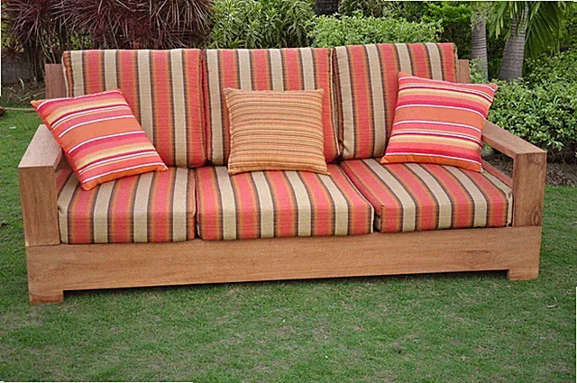 Leveb Grade-A Teak Wood 2 pc Outdoor Garden Patio Sofa Ottoman Set