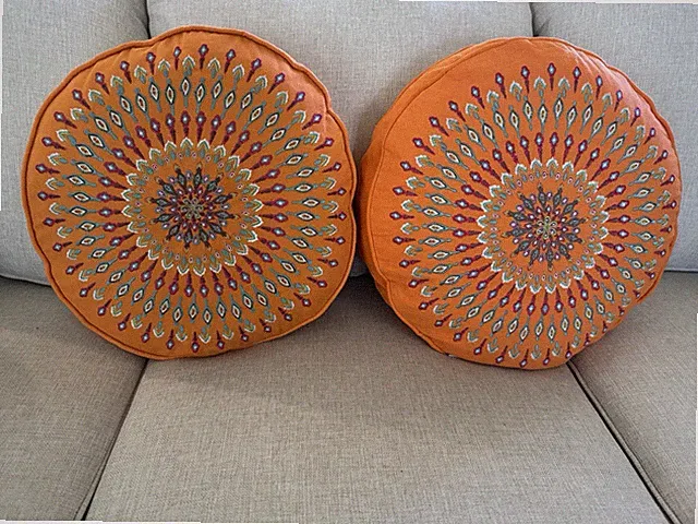 Levtex Home 17” Round Orange Multicolor Boho Pillows - set of 2