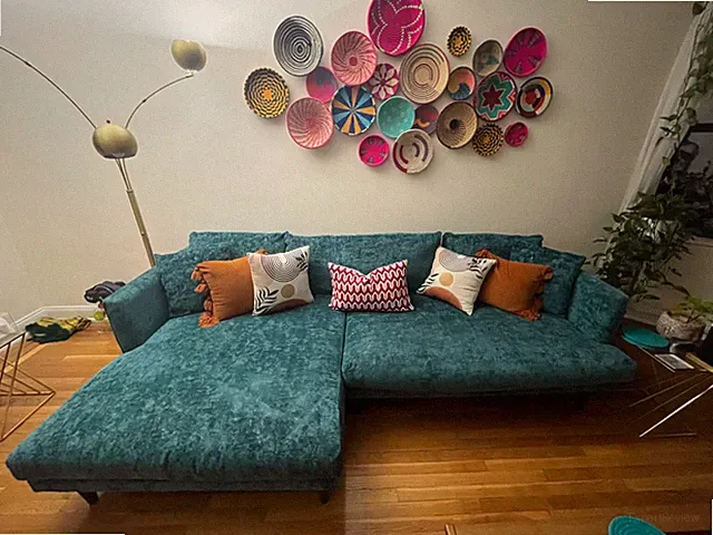 Lewis Sectional Couch in Royal Peacock (turquoise) by Joy Bird