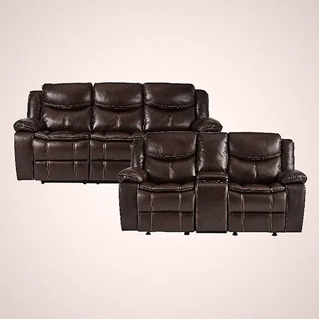 Lexicon Bastrop Faux Leather 2-Piece Manual Reclining Sofa Set in Brown