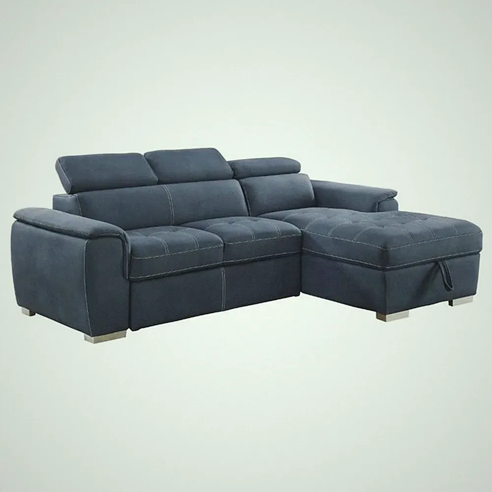 Lexicon Ferriday Microfiber Sectional Sofa with Pull Out Bed in Blue