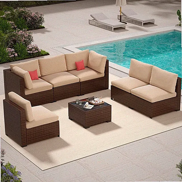 Lhbcraft 7 Piece outside Sectional Furniture Set, All Weather Wicker Patio Sofa