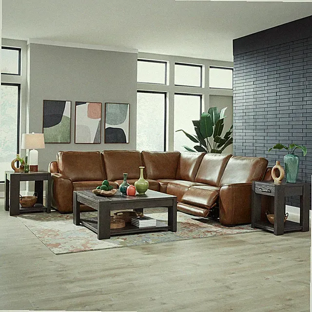 Liberty Furniture Blake 5 Piece Power Reclining Sectional Sofa - Brown Leather