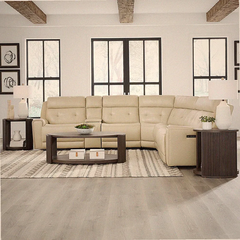 Liberty Furniture Carrington 6 Piece Power Sectional Sofa - Stone Cream Leather
