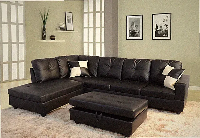 Life Style Furniture Left Facing Russes Sectional Sofa Set with Ottoman, Black
