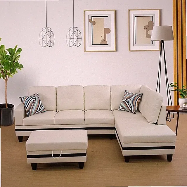 Lifestyle Furniture Biscuits Right-Facing Sectional & Ottoman in White/Black