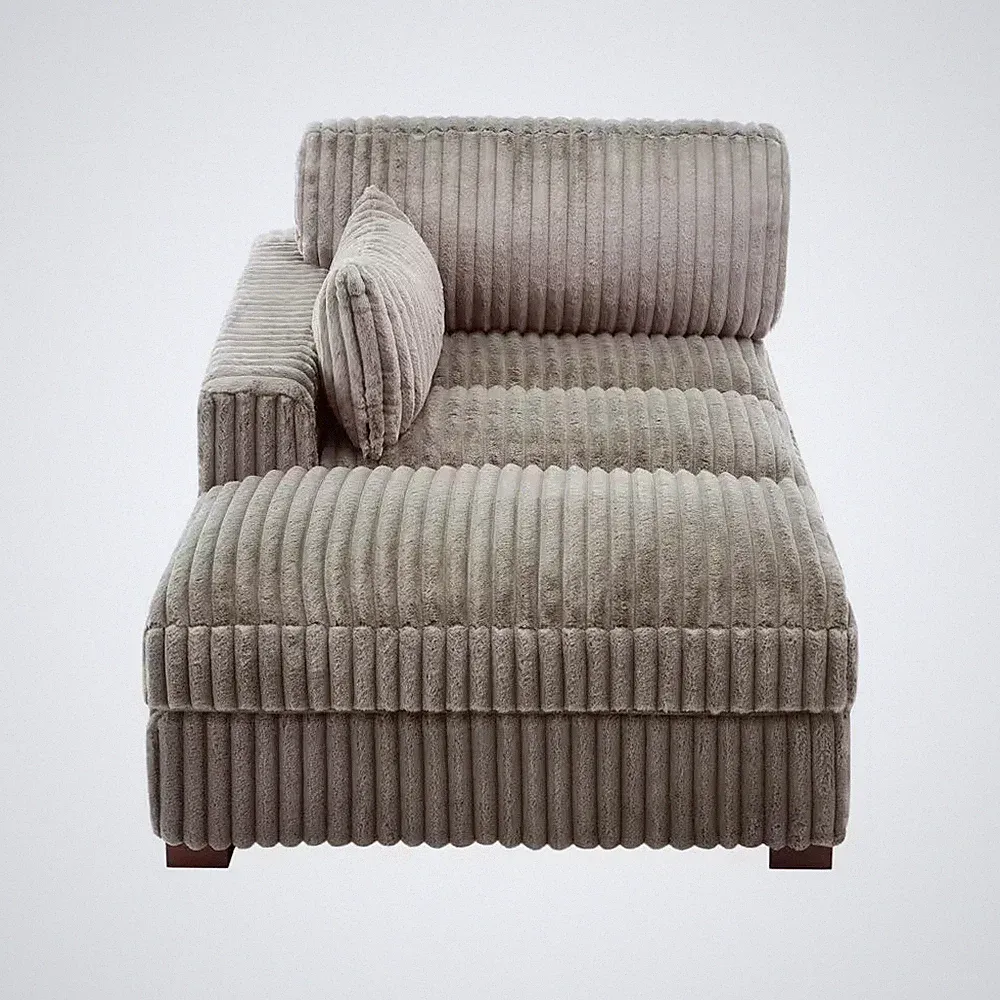 Light Brown Left Arm Facing Faux Rabbit Fur Cotton Upholstered Sectional Chaise