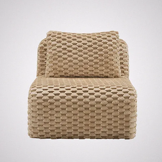 Light Camel Flannelette Plush Armless Sofa Chair with Pillow Modular Single