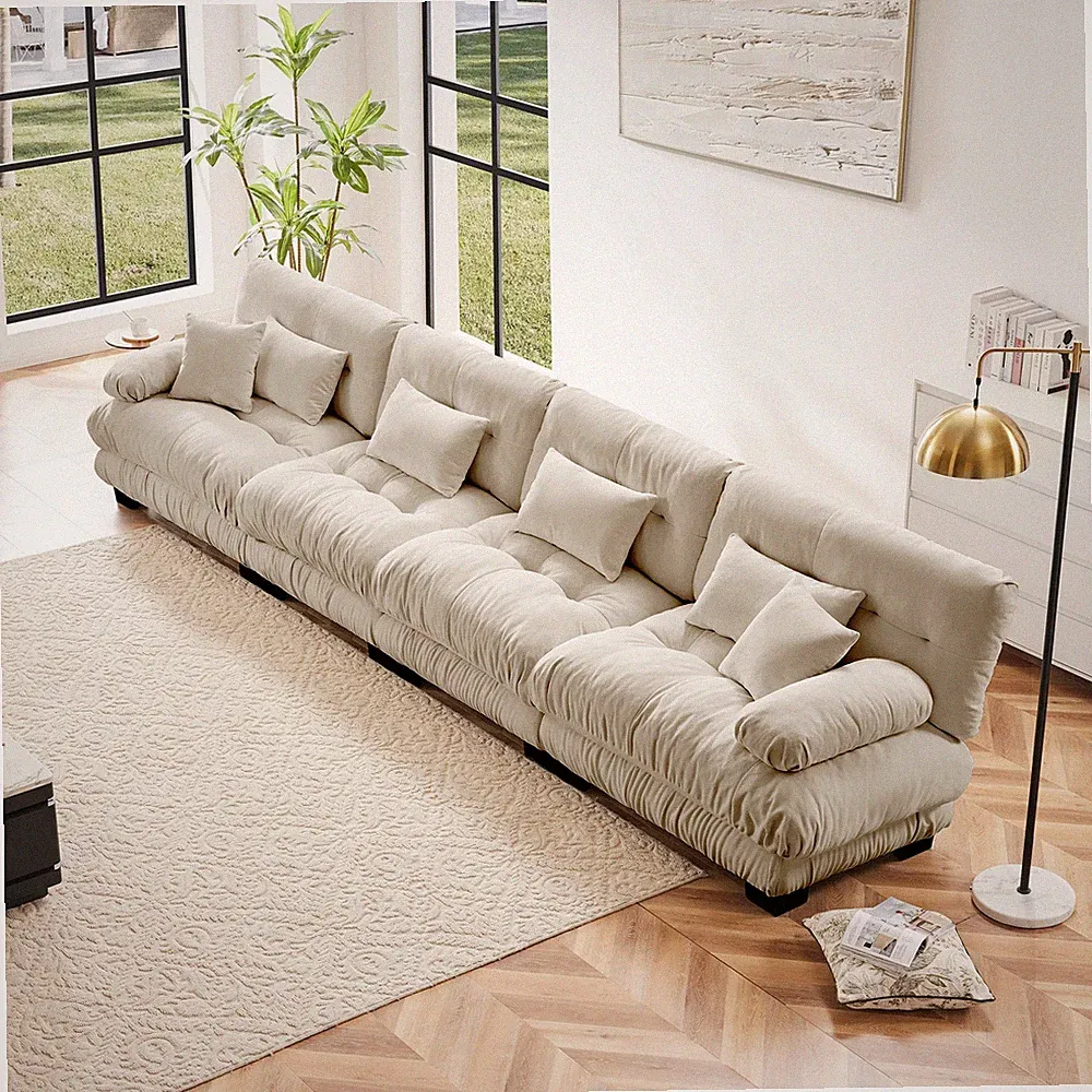 Light Coffee Modular Sectional Sofa, 4-Seater with Deep Seats