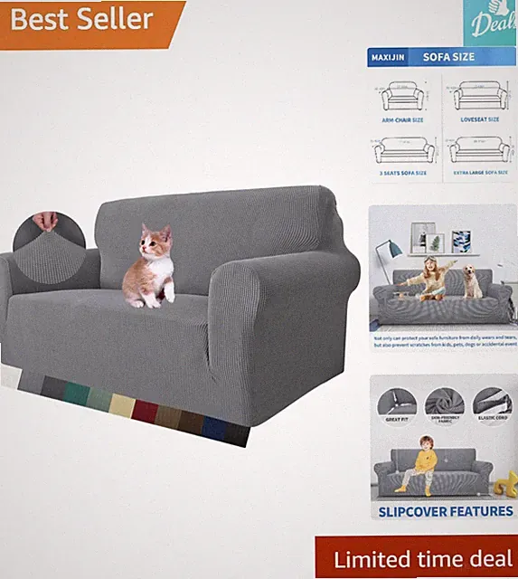 Light Gray Anti-Slip Loveseat Sofa Cover - Machine Washable & Stylish Protection