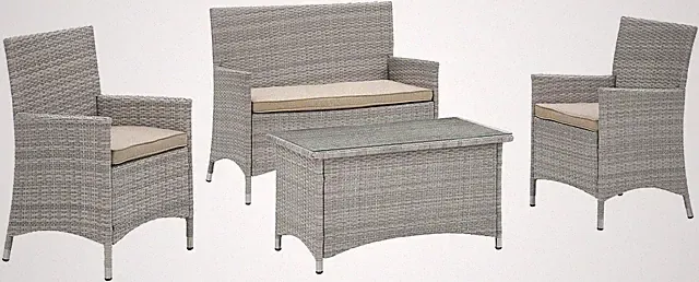 Light Gray Beige 4-Piece Wicker Rattan Outdoor Patio Furniture Set