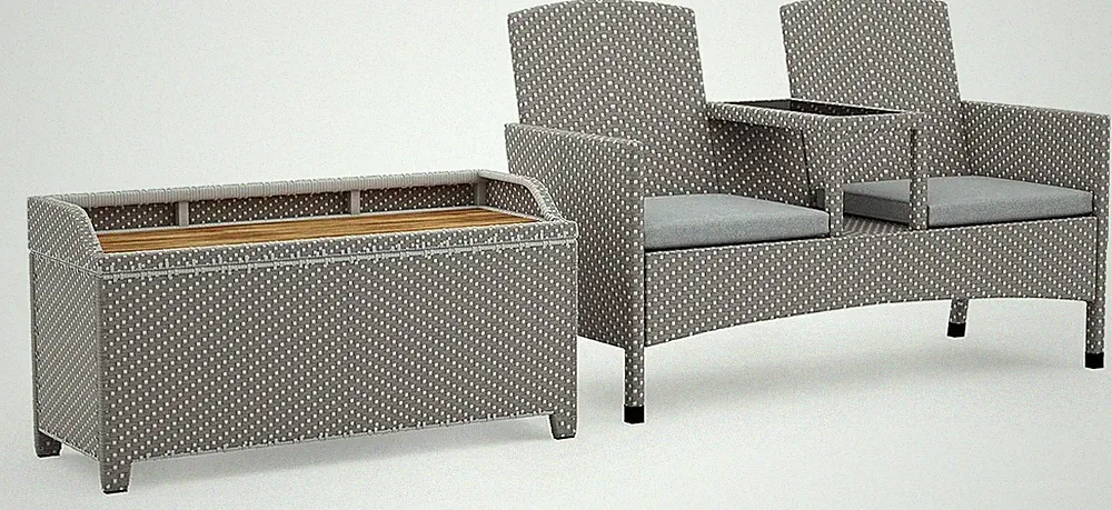 Light Gray Coastal Loveseat Set with Table & Storage - 2 Pieces
