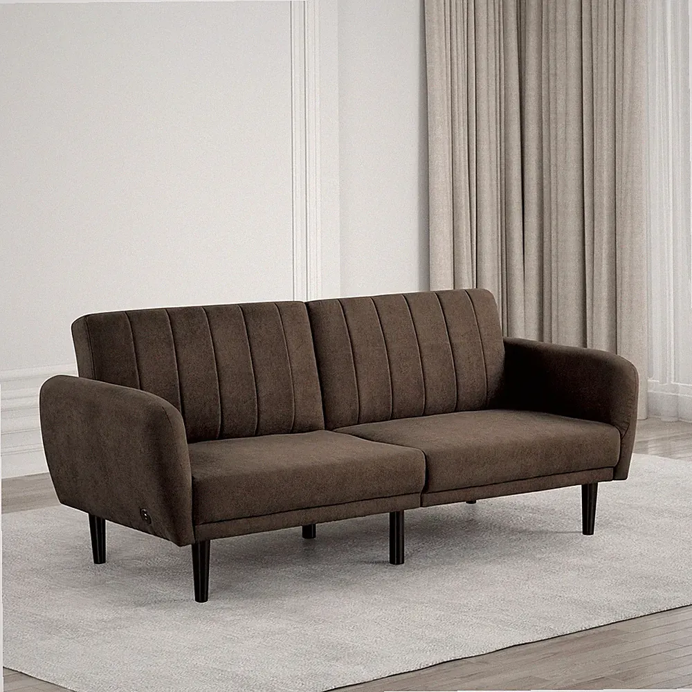 Light Gray Futon Sofa Biscuit Tufting Seat Back 1pc Sofa Adjustable Arm Rests