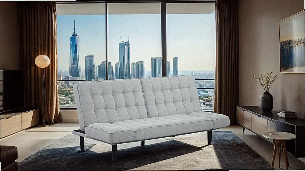 Light Gray Futon Sofa Biscuit Tufting Seat Back 1pc Sofa Adjustable Arm Rests Co