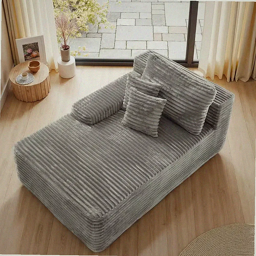 Light Gray Left Arm Facing Faux Rabbit Fur Polyester One Arm Sectional Chaise Lo