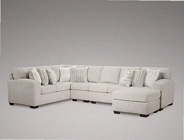 Light Gray Microfiber Sectional Sofa, 5-Seater, High Back, Classic Round Arms