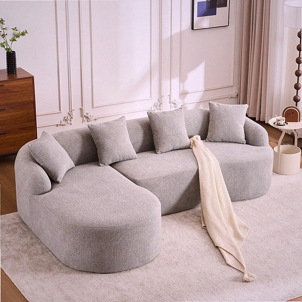 Light Gray Modular Sectional Sofa with Chaise, 3-Seater Chenille Couch