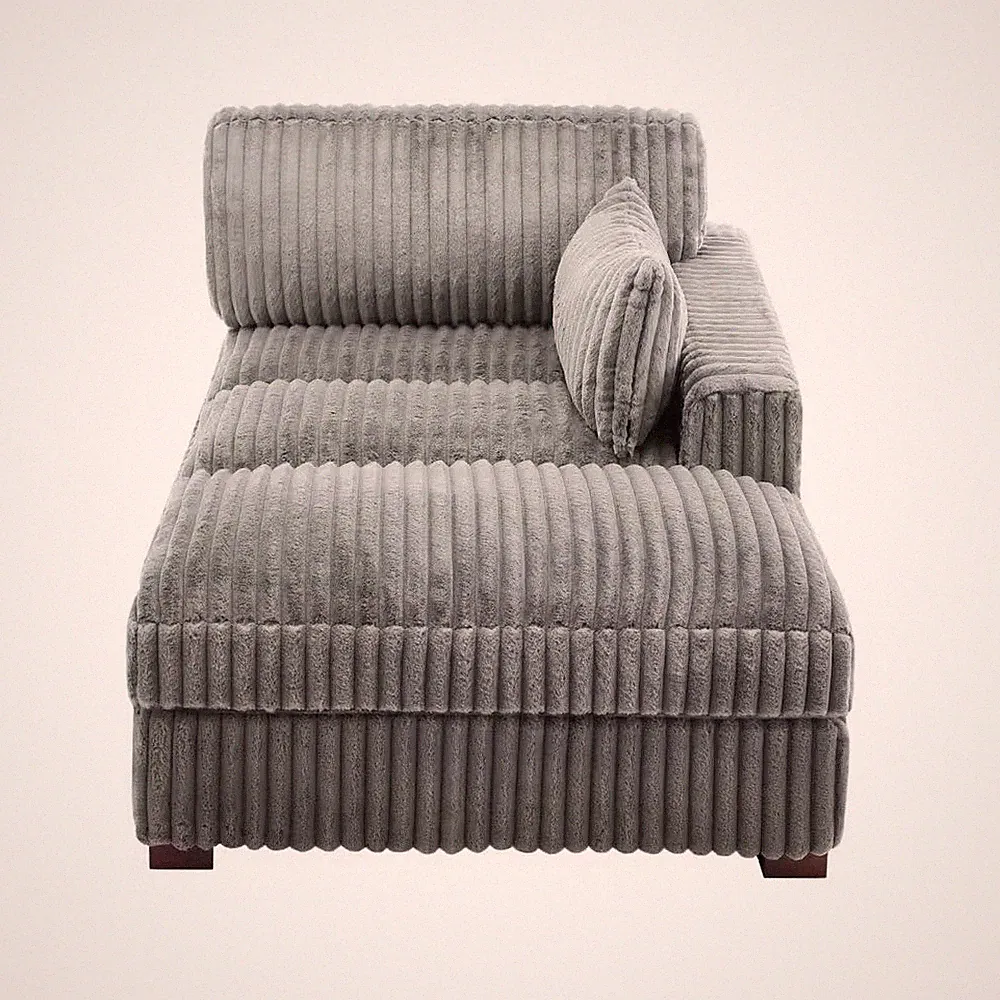 Light Gray Right Arm Facing Faux Rabbit Fur Polyester Upholstered Sectional Chai