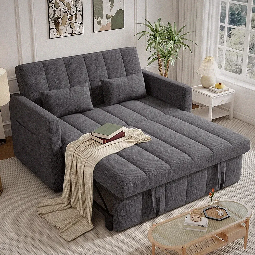 Light Gray Terrycloth 3-In-1 Convertible Sleeper Sofa Bed With Adjustable