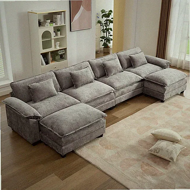 Light Grey 154" U-Shaped Modular Sofa Set with Ottomans & Pillows