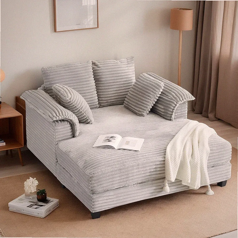 Light Grey 56" Oversized Chaise Lounge Chair with Pillows for Living Room