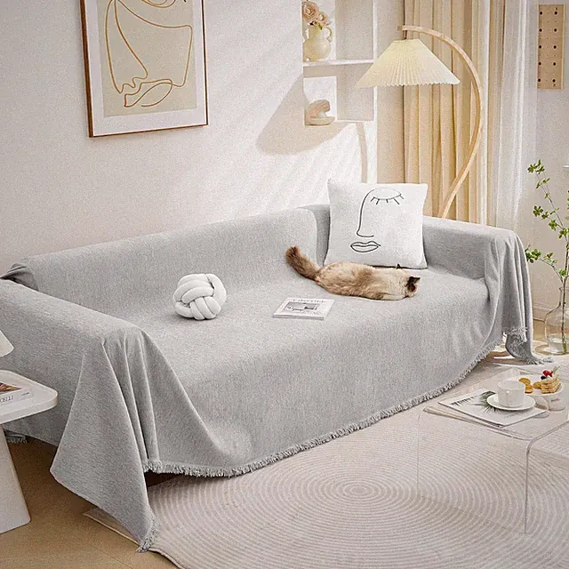 Light Grey Chenille Sofa Covers - Washable Pet-Friendly Slipcovers 91" X 150