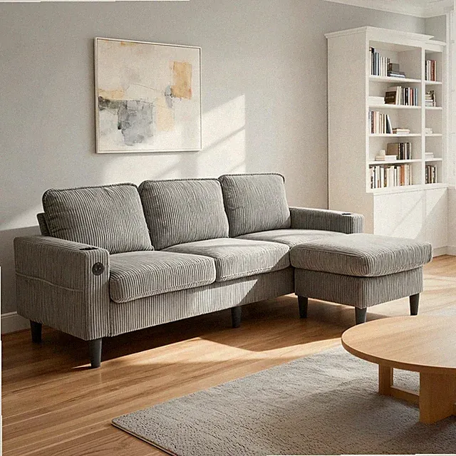light grey color knock down 3-seat combo sofa with storage ottoman for living