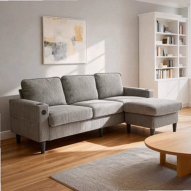 light grey color knock down 3-seat combo sofa with storage ottoman for living r