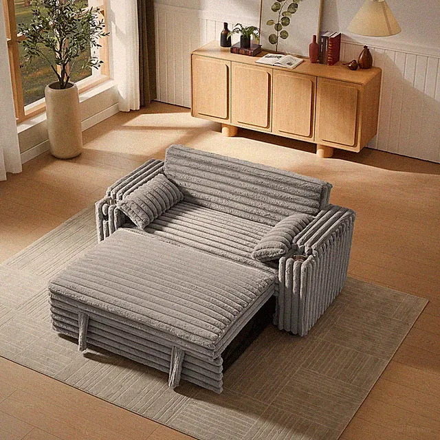 Light Grey Corduroy Sofa Bed with Pull Out Bed