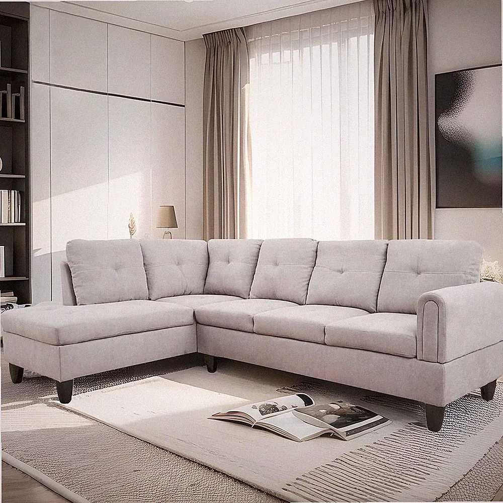 Light Grey L-Shaped Sectional Sofa with Chaise for Small Spaces, 3 Pieces