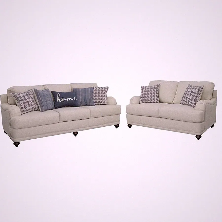 LIGHT GREY LINEN LIKE FARMHOUSE SOFA LOVESEAT HOME PILLOW LIVING ROOM FURNITURE