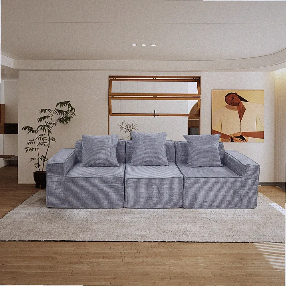 Light grey modern 3-Seater Convertible Modular Sectional Sofa