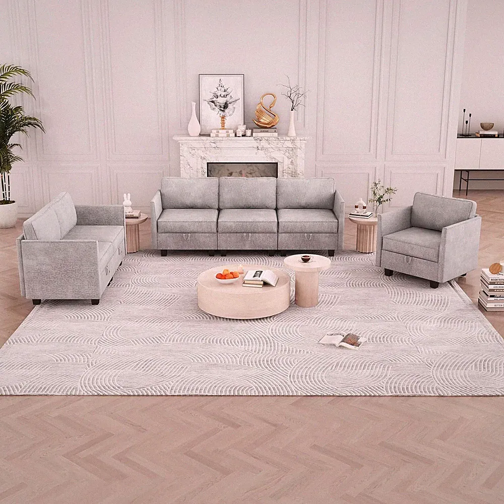 Light Grey Modular Couch and Loveseat Sets with Storage, Big Comfy and Soft Memo