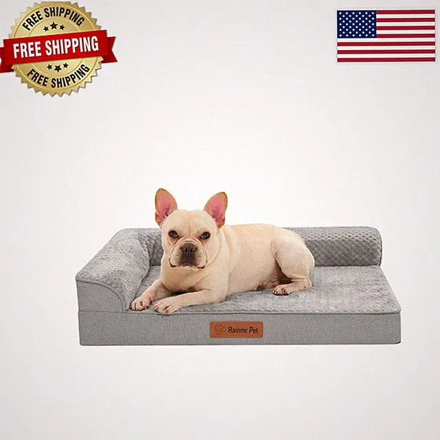 Light Grey Orthopedic Dog Sofa with Nonskid Bottom, Removable Cover, 35x23 In