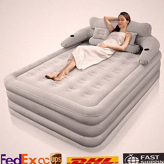 Light Grey Portable Inflatable Sofa Air Mattress Sofa Bed Fit Outdoor Indoor New