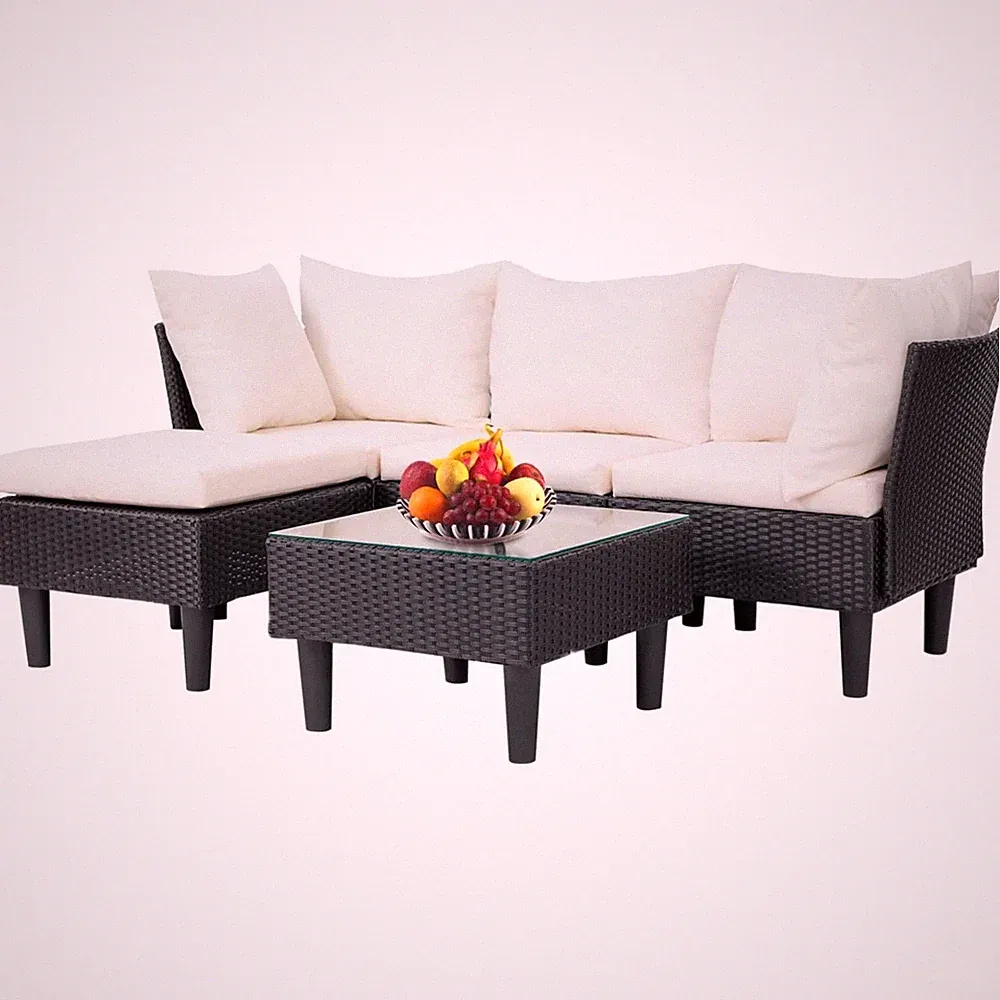 Lightweight Outdoor Rattan Furniture Set, 5-Piece with Table