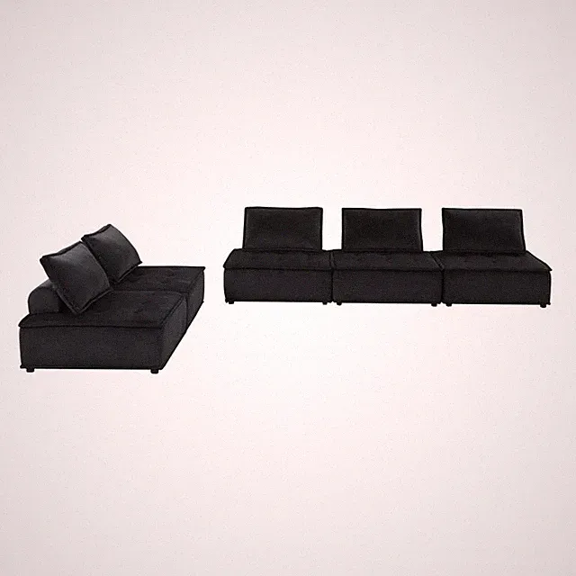 Lilola Home Anna Velvet 5 Piece Sofa and Loveseat with Tufted Seat in Black