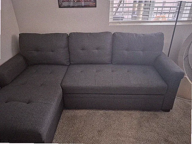 Lilola Home Lucca Linen Reversible Sleeper Sectional Sofa Steel...